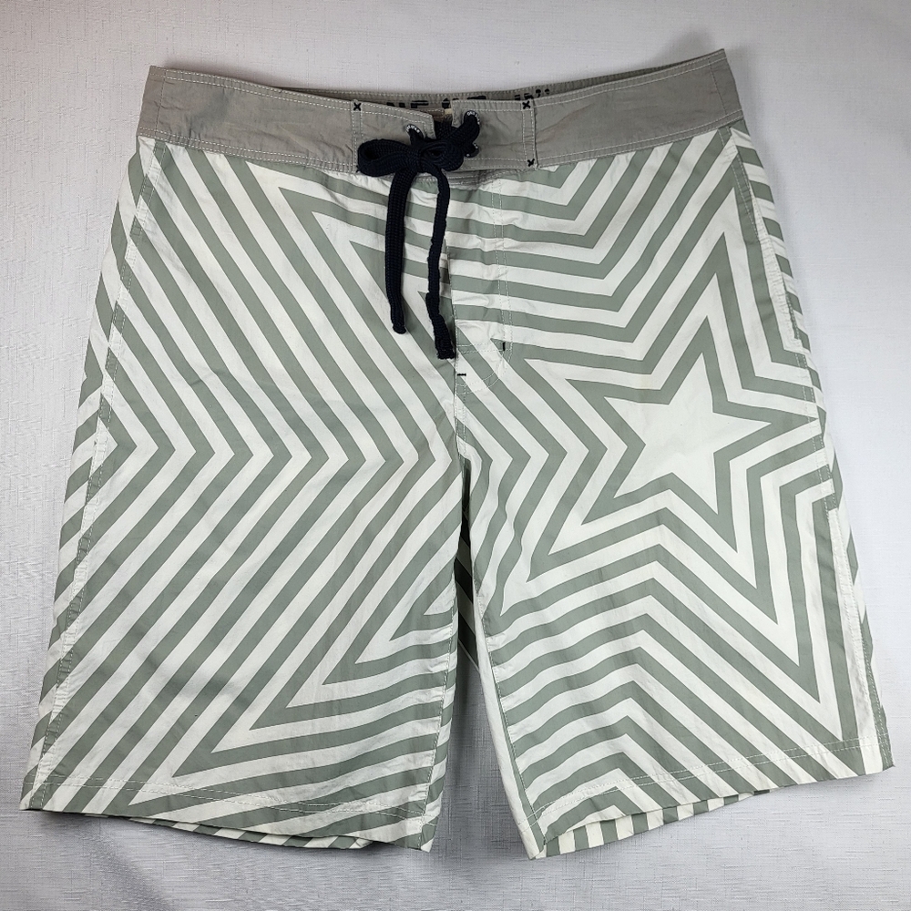 Converse One Star Gray White BOARD SHORTS Mens Size M Striped Swim Suit